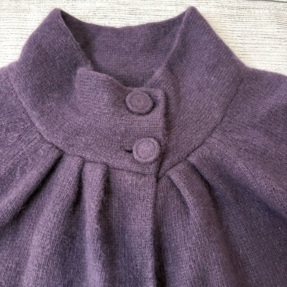 Sarah Spencer Womens Plum Lambswool Angora Two Button Cape Cardigan Poncho Large - Picture 3 of 5